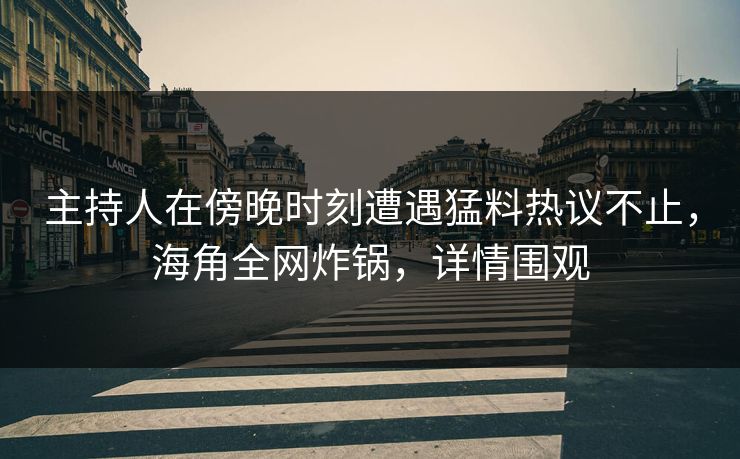 主持人在傍晚时刻遭遇猛料热议不止，海角全网炸锅，详情围观