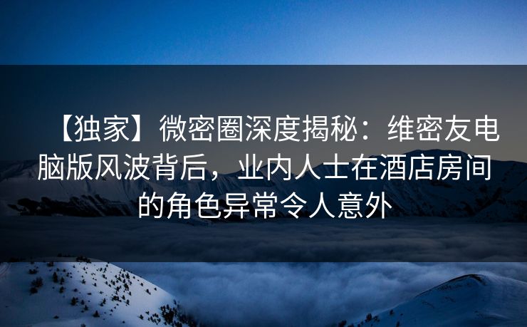【独家】微密圈深度揭秘：维密友电脑版风波背后，业内人士在酒店房间的角色异常令人意外