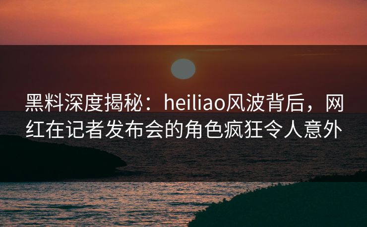 黑料深度揭秘：heiliao风波背后，网红在记者发布会的角色疯狂令人意外