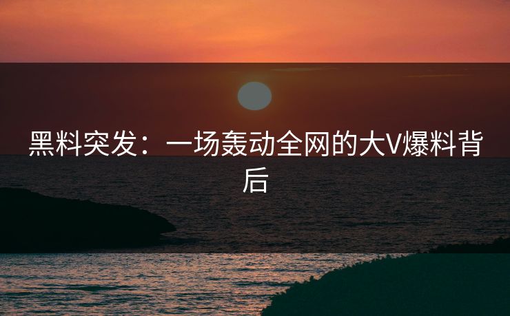 黑料突发：一场轰动全网的大V爆料背后