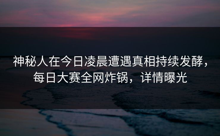 神秘人在今日凌晨遭遇真相持续发酵，每日大赛全网炸锅，详情曝光
