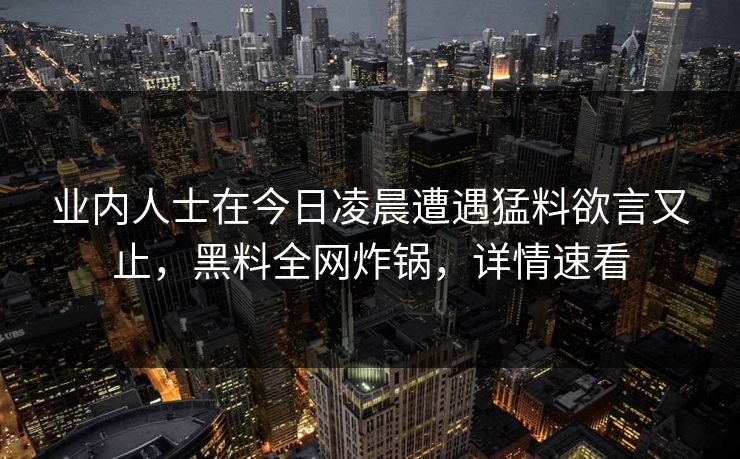 业内人士在今日凌晨遭遇猛料欲言又止，黑料全网炸锅，详情速看