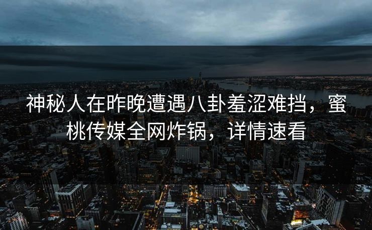 神秘人在昨晚遭遇八卦羞涩难挡，蜜桃传媒全网炸锅，详情速看